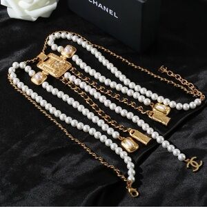 CHANEL Gold and White Pearl Necklace